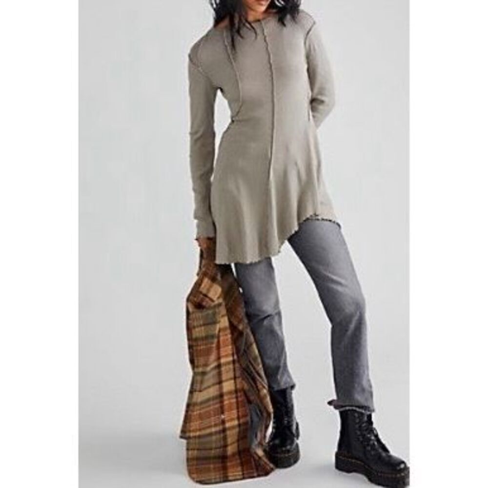NWOT Free People Care Full Swing Distressed Long Sleeve Tunic Top Dress Medium